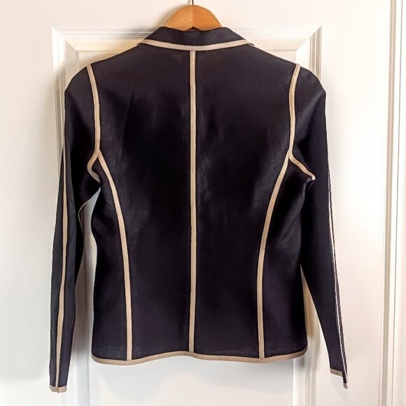 Gerard Darel Black Tan Contrast Trim Linen Blazer - Picture 2 of 6
